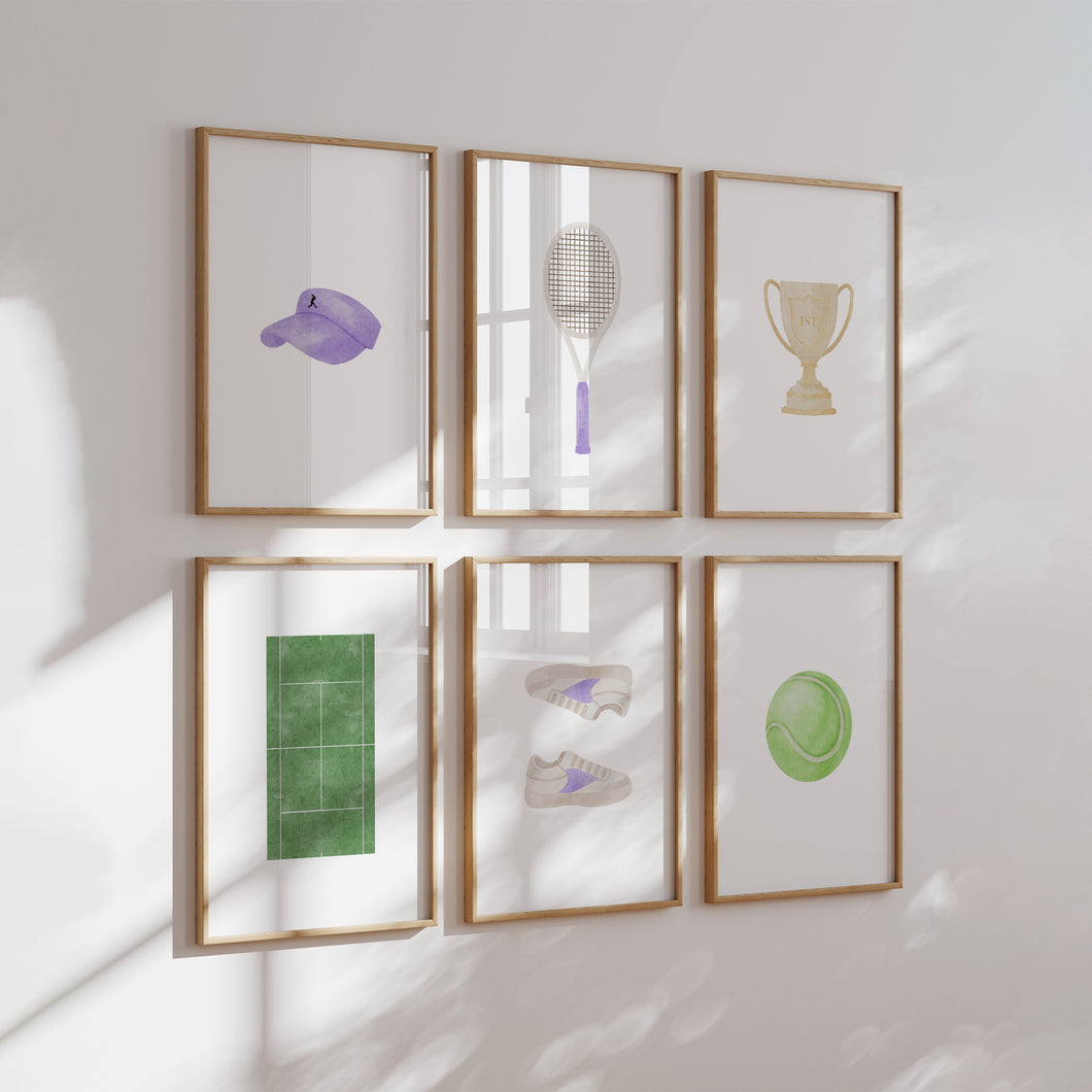 Purple watercolor tennis set of 6 wall art prints 07-27712