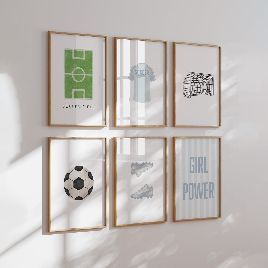 Watercolor blue soccer set of 6 art print 07-33101