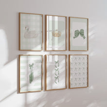 Load image into Gallery viewer, Watercolor Sage Green coquette set of 6 nursery art print 07-321
