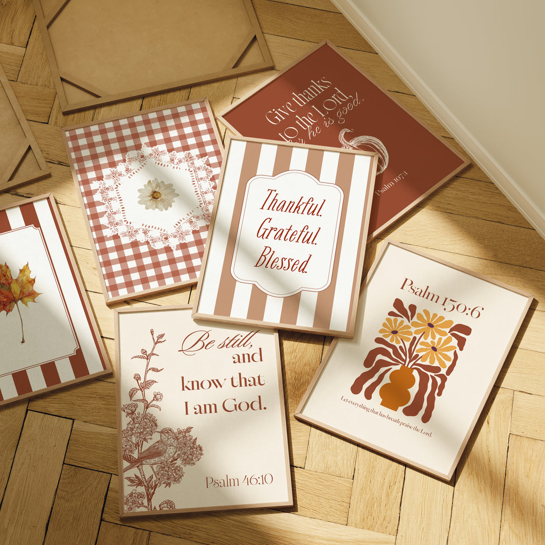 Fall Thanksgiving Christian Bible Verse Wall Art Set of 6 art prints 02-328