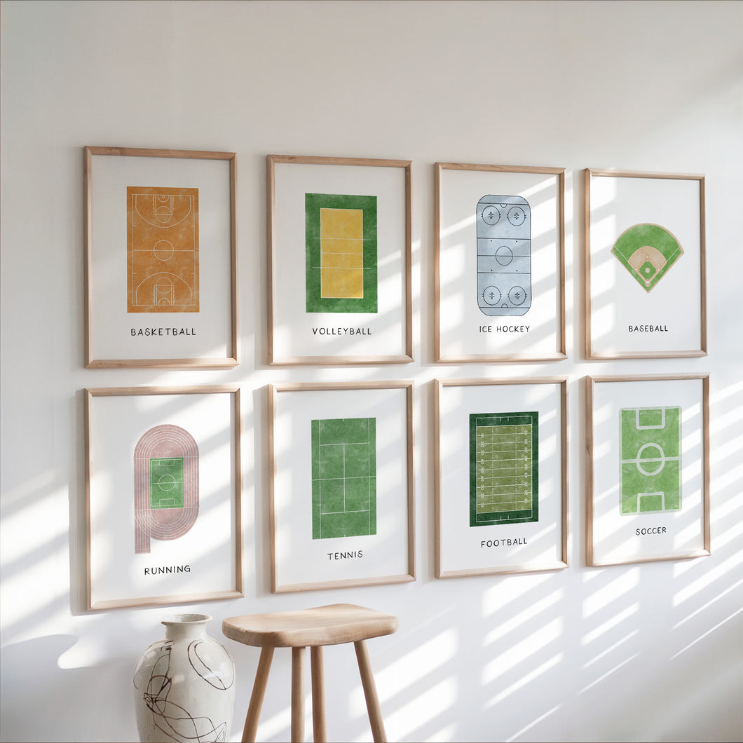 Set of 8 Sports filed wall art prints 07-341