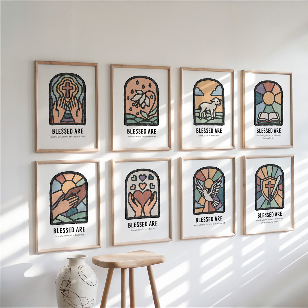 Set of 8 boho Christian kids the beatitudes prints 07-344