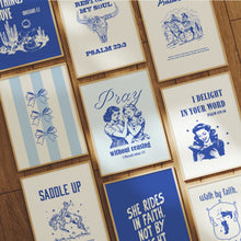 Load image into Gallery viewer, Set of 9 blue cowgirl Christian bible verse wall art 02-321
