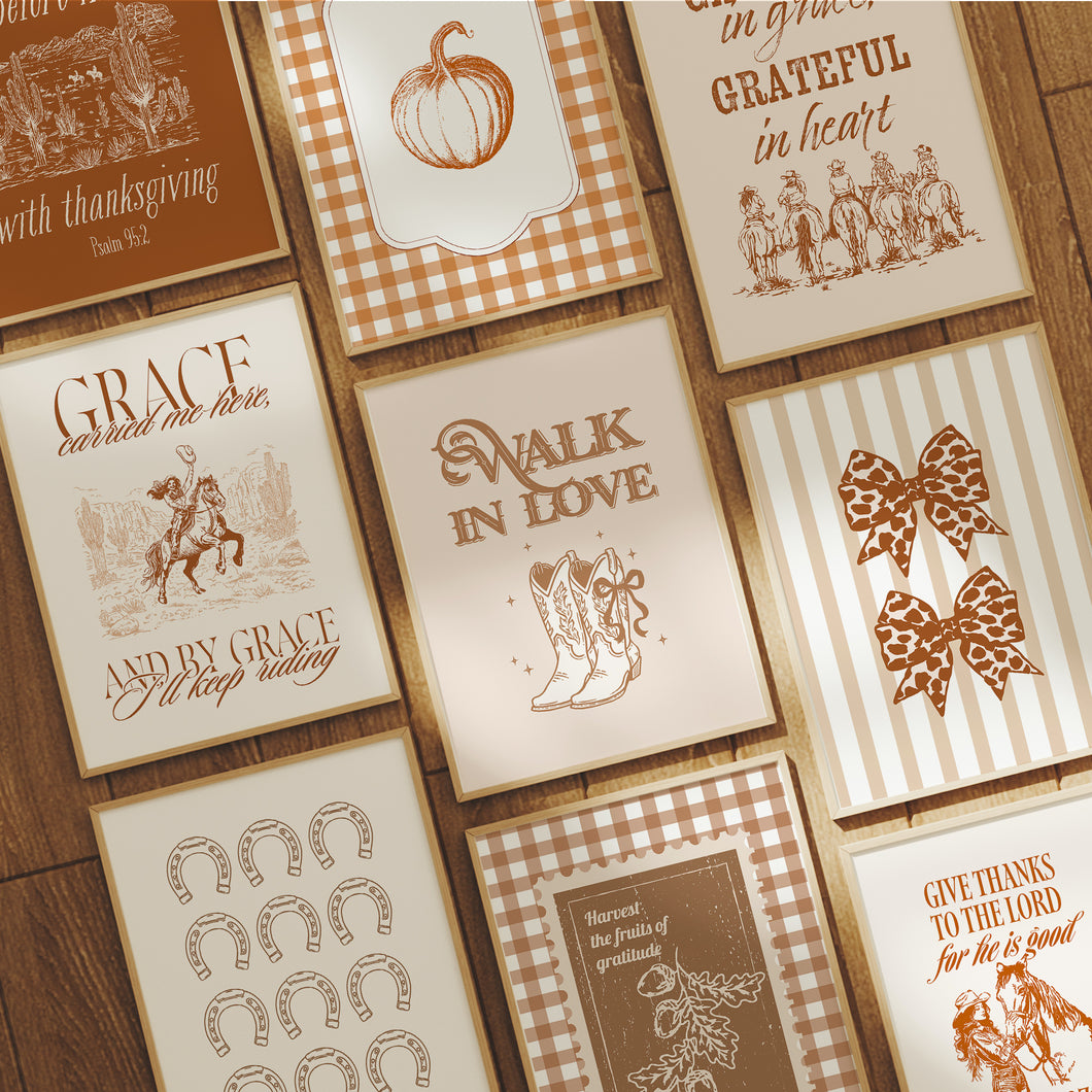 Fall Western Cowgirl Thanksgiving Bible Verse Wall Art Set 02-327