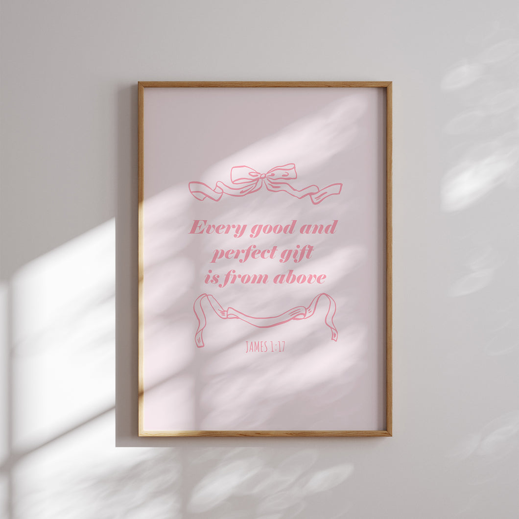 Girly pink blue aesthetic Christian bible verse wall art print