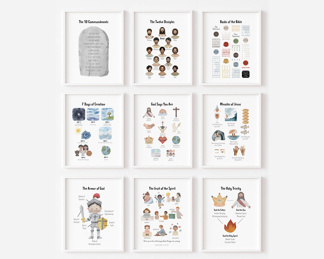 set of 9 Christian kids educational art print 07-237