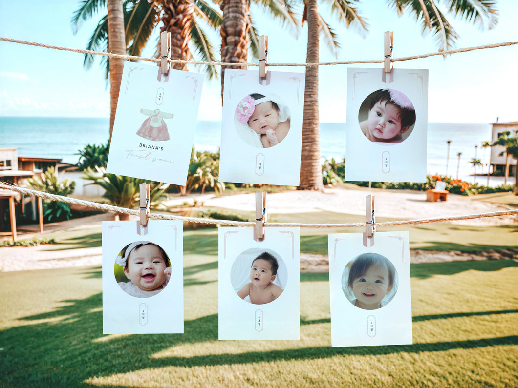 Corjl editable Pink Dol tradition Korean girl 1st birthday photo banner 0303