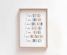 Load image into Gallery viewer, Boho Christian kids affirmation I an loved art print 07-200
