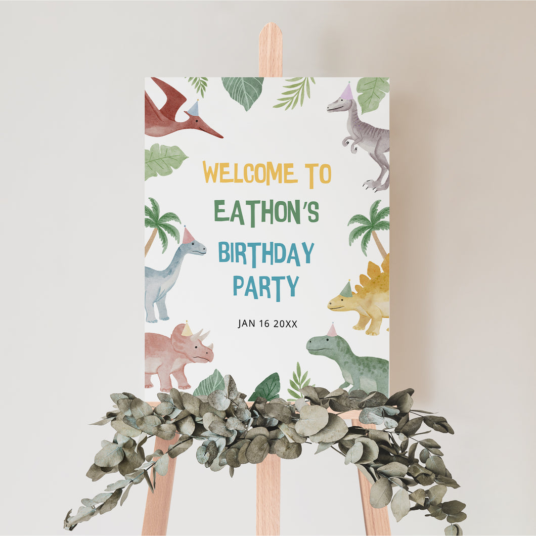 0323 Editable Dinosaur Birthday Welcome Sign - Dino Jungle Party Decor - Digital Download