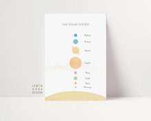 Load image into Gallery viewer, [Printed and shipped] Pastel solar system art print -baby girl room decor, baby girls room decor, educational poster, girls room wall decor, Nursery wall art, nursery wall decor, pastel baby 
