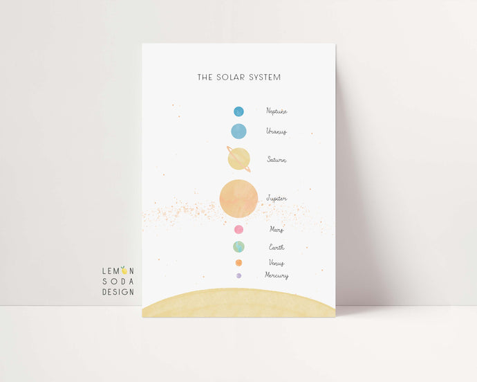 [Printed and shipped] Pastel solar system art print -baby girl room decor, baby girls room decor, educational poster, girls room wall decor, Nursery wall art, nursery wall decor, pastel baby 