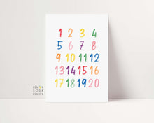 Load image into Gallery viewer, [Printed and shipped] Colorful numbers art print -colorful nursery, educational poster, numbers poster, Nursery wall art, nursery wall decor, play room decor, rainbow nursery, toddler poster,
