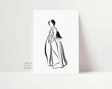 Load image into Gallery viewer, [Printed and shipped] Korean couple hanbok woman -hanbok art, korean art, korean hanbok, korean hanbok woman, line drawing- Lemonsodadesign
