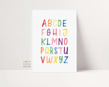 Load image into Gallery viewer, [Printed and shipped] Colorful Alphabet art print -alphabet poster, colorful nursery, educational poster, Nursery wall art, nursery wall decor, rainbow nursery, toddler poster, watercolor nur
