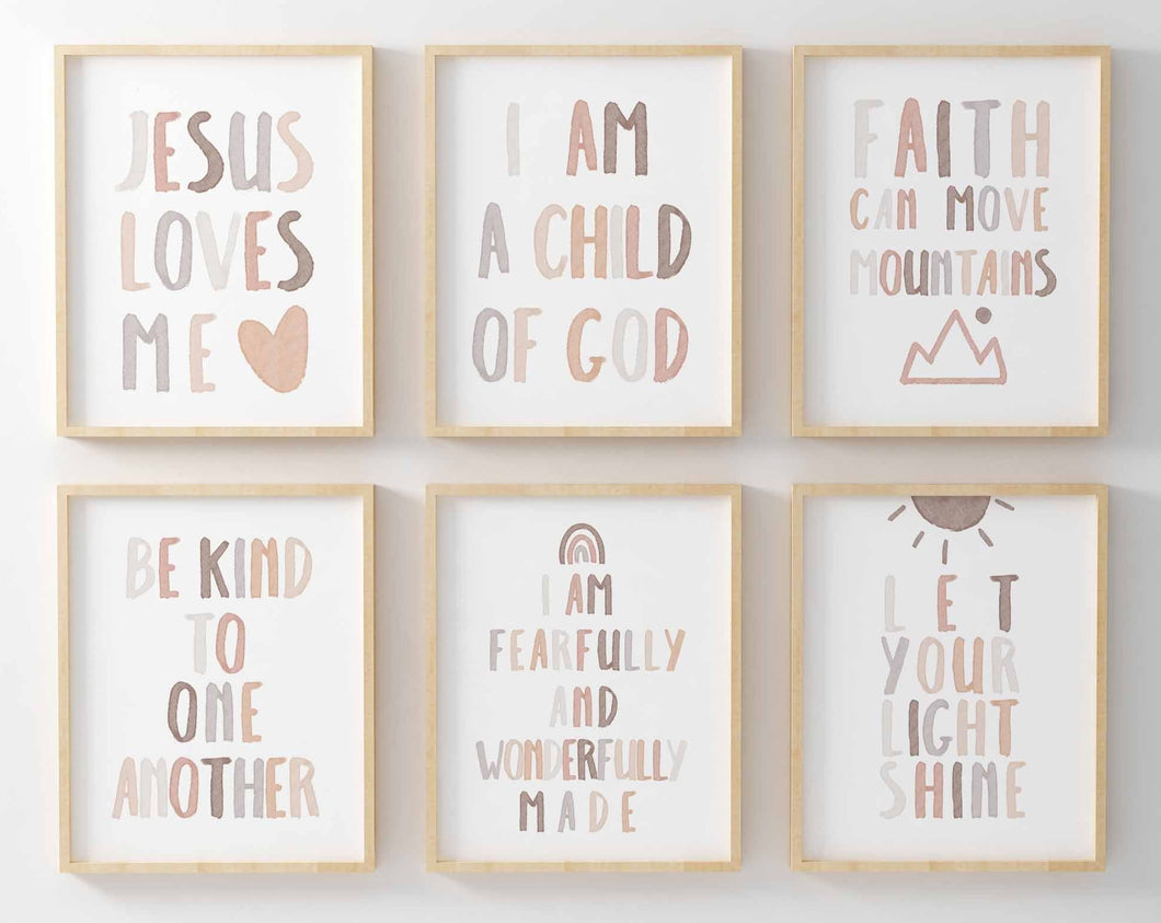 Set of 6 Neutral Nursery Bible Verse prints