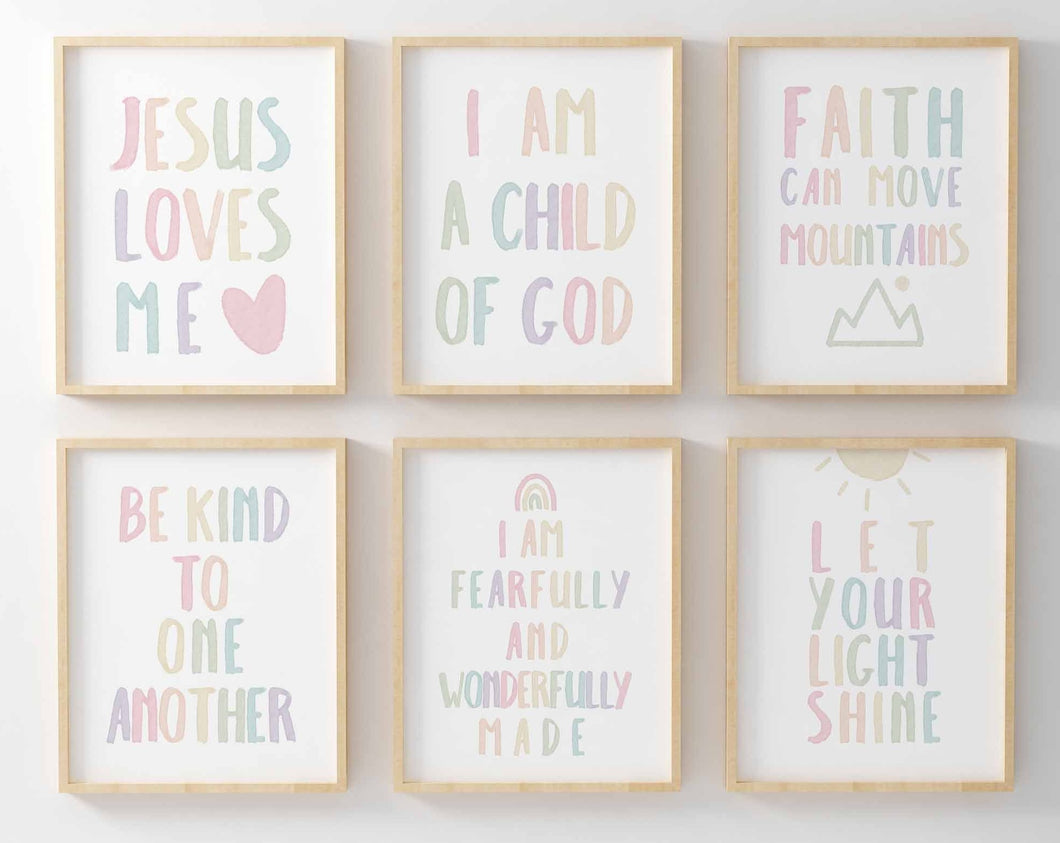 Set of 6 Pastel Nursery Bible Verse prints