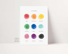 Load image into Gallery viewer, [Printed and shipped] Colorful color chart art print -3set, colorful nursery, colorful sun, colors chart, educational poster, Nursery wall art, nursery wall decor, rainbow nursery, toddler po

