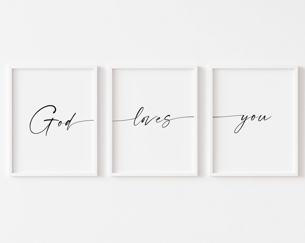 Set of 3 God loves you art print