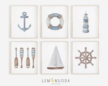 Load image into Gallery viewer, Set of 6 Nautical Nursery Art prints
