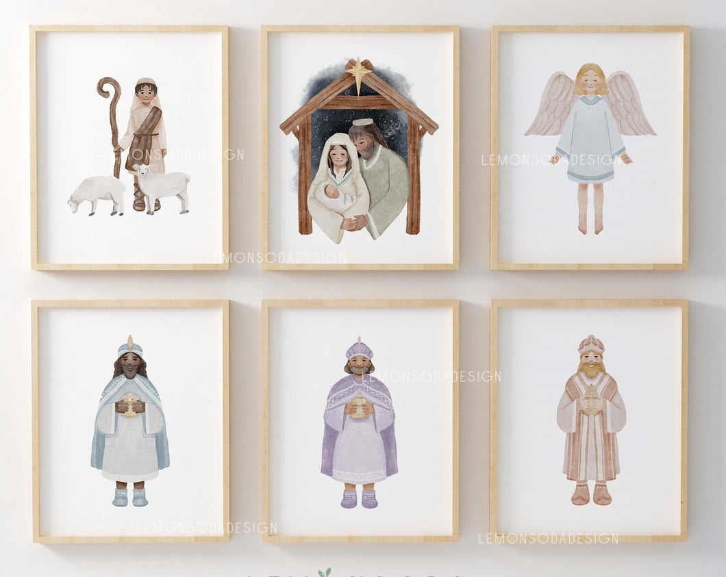 Set of 6 Nativity Christmas story prints
