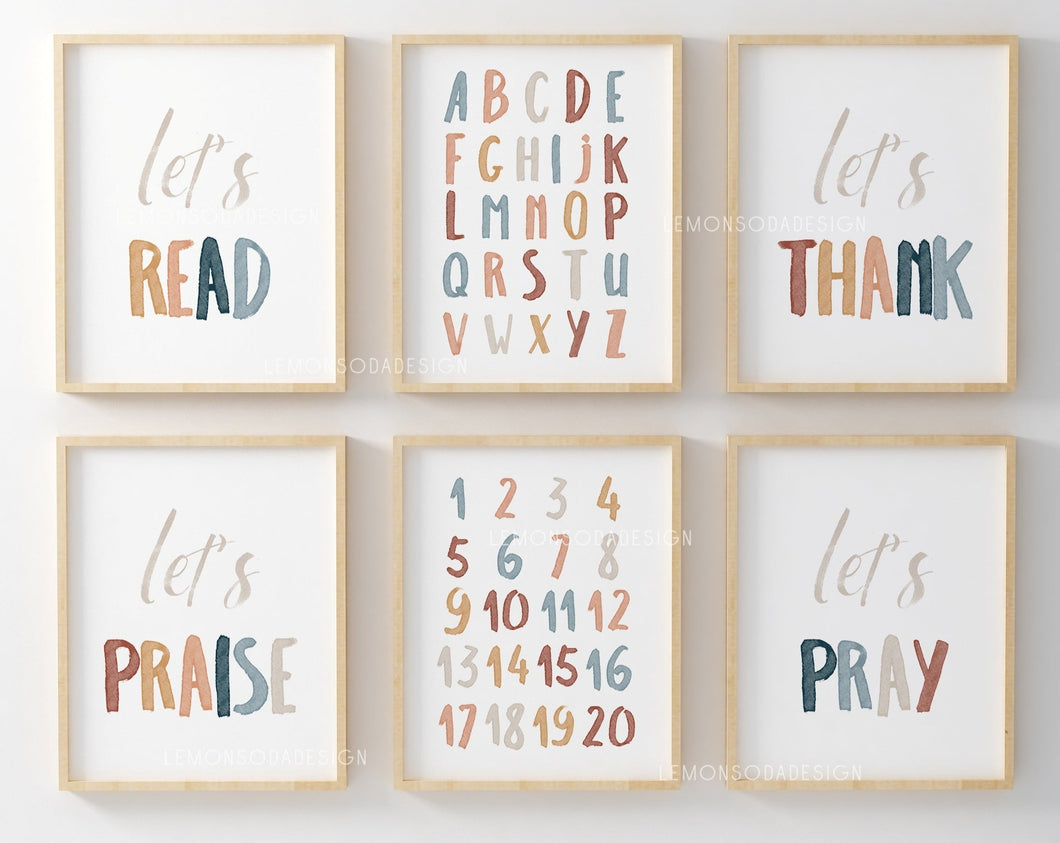 Set of 6 Kids Bible Affirmation and ABC prints