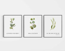 Load image into Gallery viewer, Set of 3 Watercolor Greenery Psalm 23:6 Print
