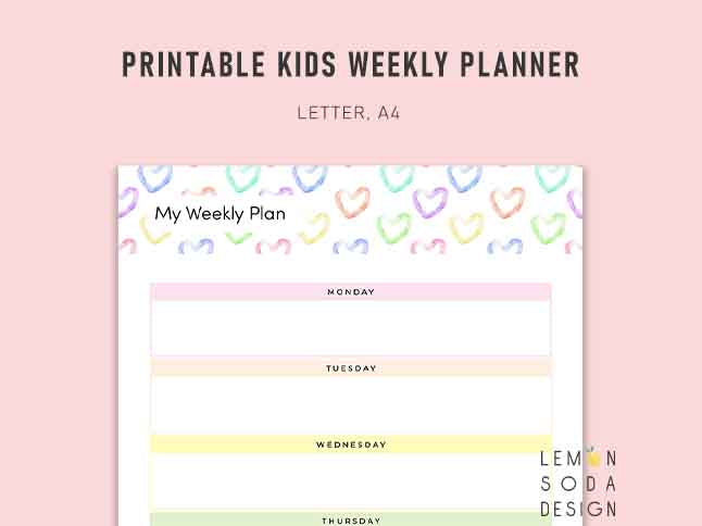 [Free printable] Kids weekly planner