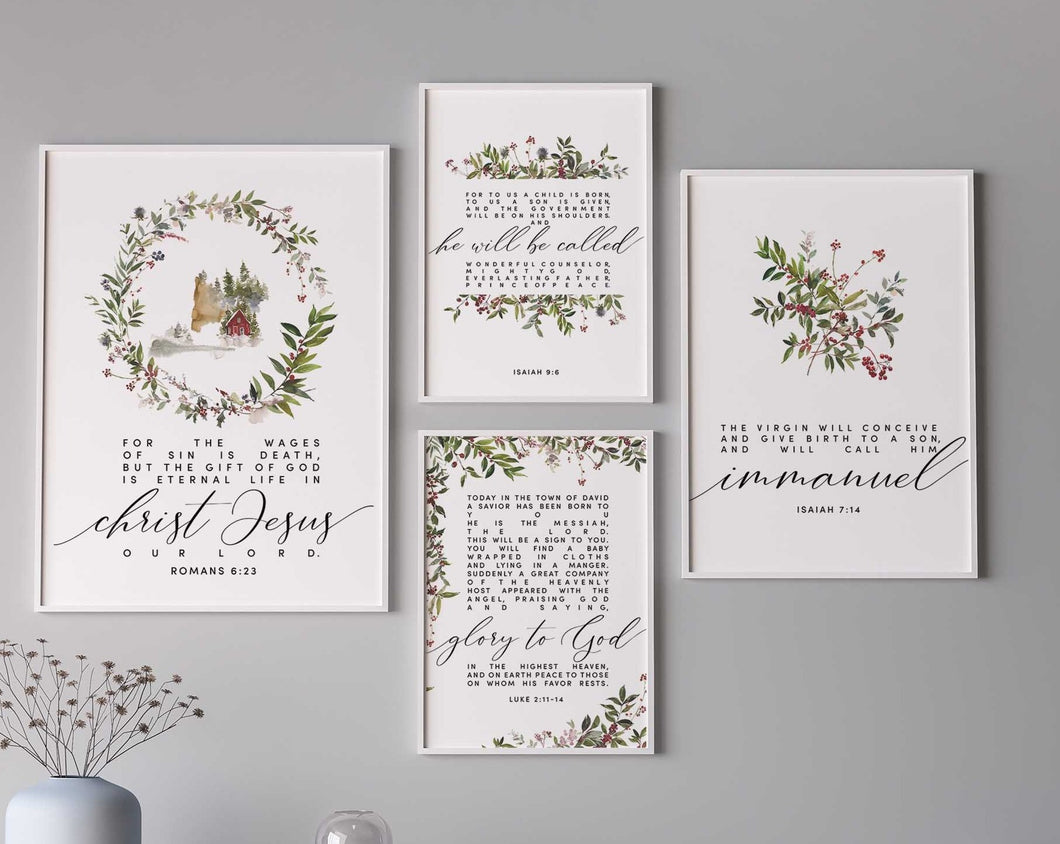 Set of 4 Watercolor Christmas Scripture prints