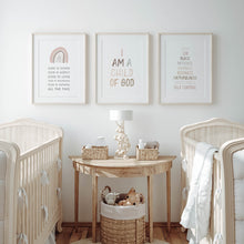 Load image into Gallery viewer, Set of 3 Neutral I am a child of God nursery bible wall art prints
